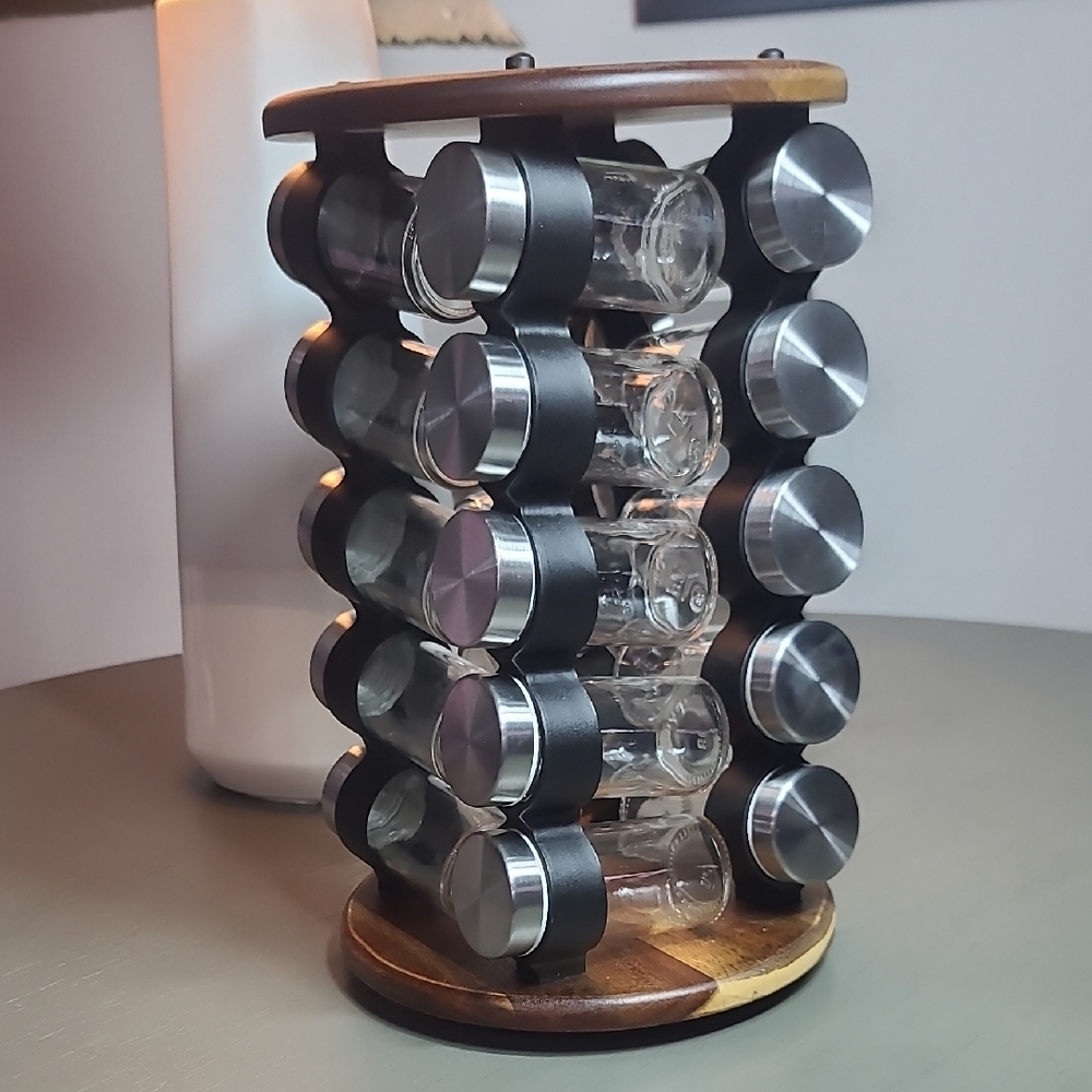 Rotating Spice Rack with Set Of 20 New Glass Jars